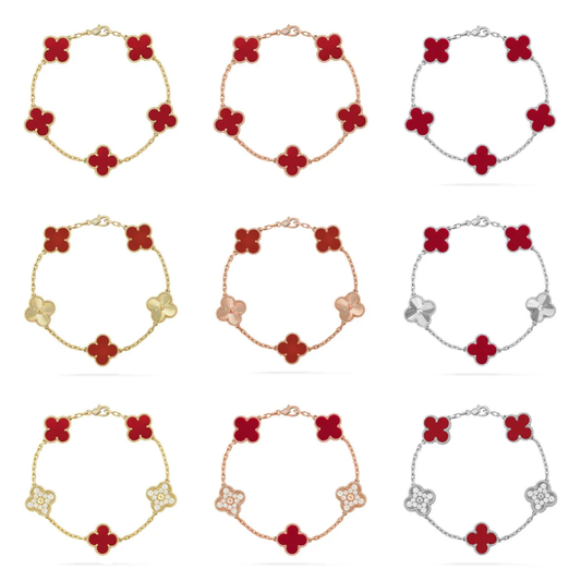 [Eterna Jewels] CLOVER 5 MOTIF RED CORNELIAN BRACELET COLLECTION