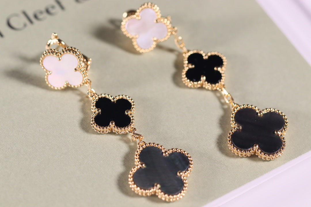 [Eterna Jewels]CLOVER EARRINGS GOLD ONYX MOP 3 MOTIF
