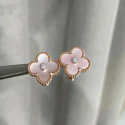 [Eterna Jewels]CLOVER MEDIUM 1 MOTIFS  PINK MOP DIAMOND EARRINGS