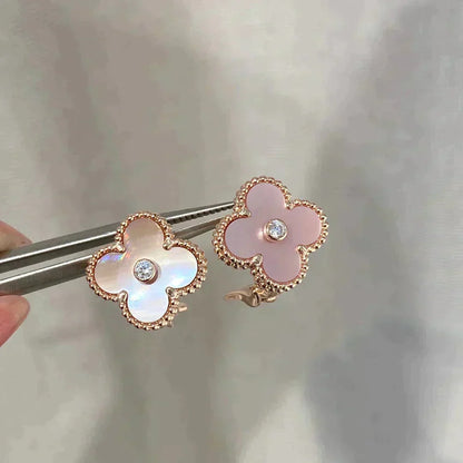 [Eterna Jewels]CLOVER MEDIUM 1 MOTIFS  PINK MOP DIAMOND EARRINGS
