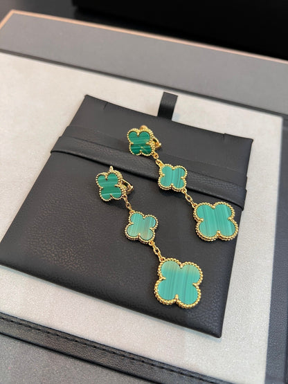 [Eterna Jewels]CLOVER MALACHITE 3 MOTIFS GOLD