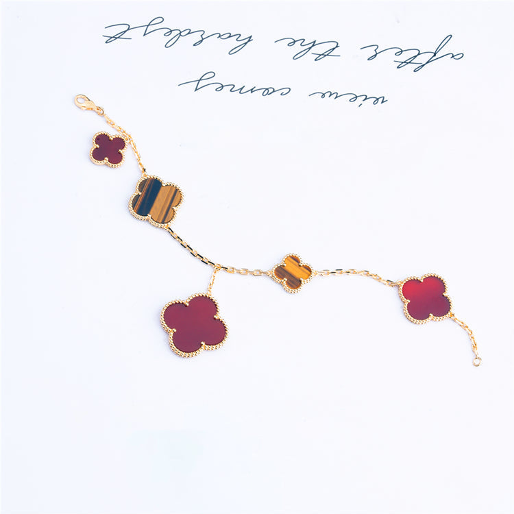 [Eterna Jewels]CLOVER BRACELET 5 MOTIFS CARNELIAN TIGER EYE