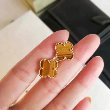 [Eterna Jewels]CLOVER MEDIUM 1 MOTIFS TIGER EYE EARRINGS