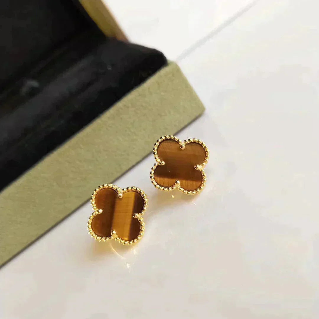 [Eterna Jewels]CLOVER MEDIUM 1 MOTIFS TIGER EYE EARRINGS