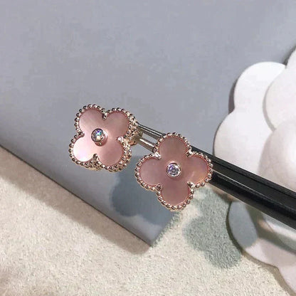 [Eterna Jewels]CLOVER MEDIUM 1 MOTIFS  PINK MOP DIAMOND EARRINGS
