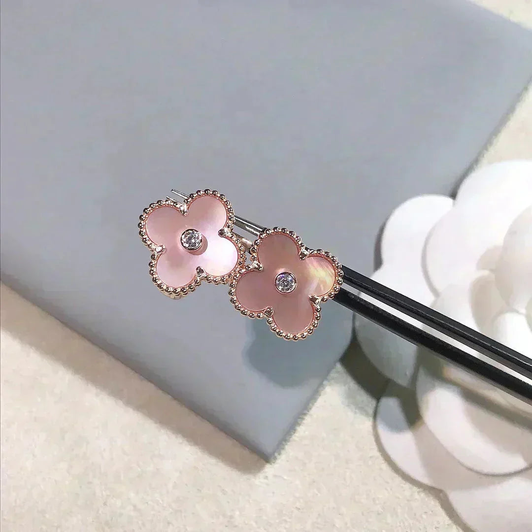 [Eterna Jewels]CLOVER MEDIUM 1 MOTIFS  PINK MOP DIAMOND EARRINGS