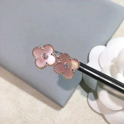 [Eterna Jewels]CLOVER MEDIUM 1 MOTIFS  PINK MOP DIAMOND EARRINGS