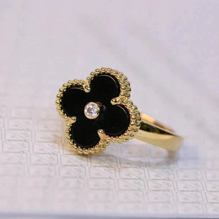 [Eterna Jewels]CLOVER ONYX RING GOLD DIAMOND