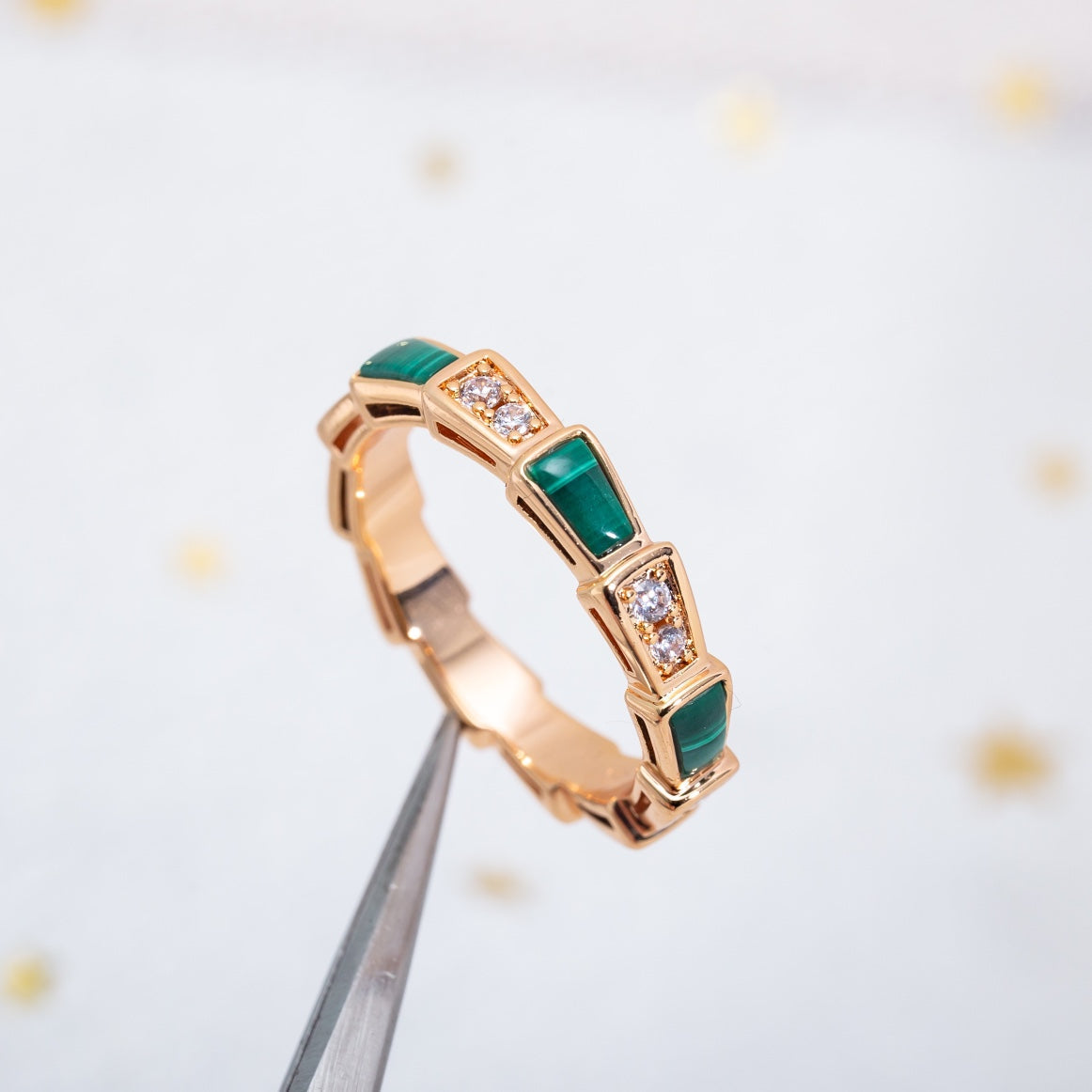 [Eterna Jewels]SERPENTI RING PINK GOLD MALACHITE DIAMOND 3MM