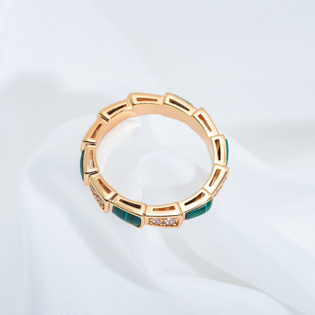[Eterna Jewels]SERPENTI RING PINK GOLD MALACHITE DIAMOND 3MM
