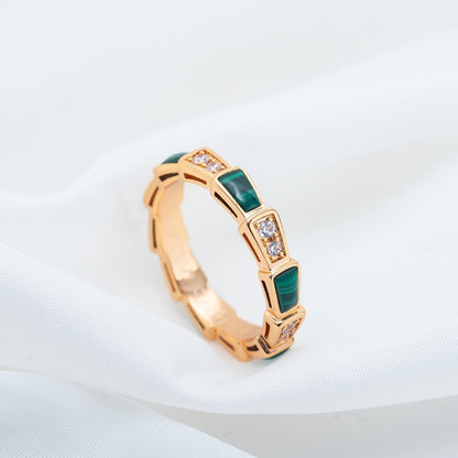 [Eterna Jewels]SERPENTI RING PINK GOLD MALACHITE DIAMOND 3MM