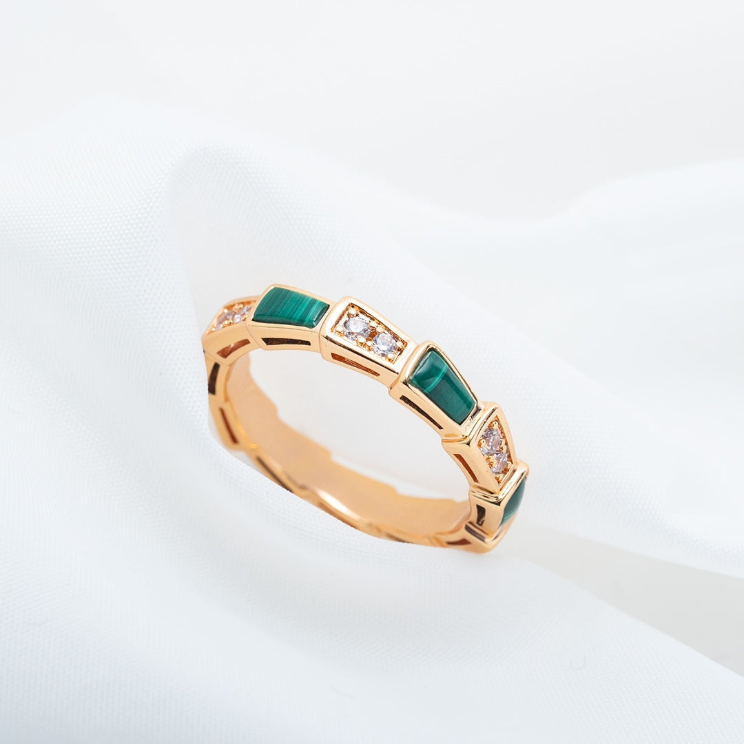 [Eterna Jewels]SERPENTI RING PINK GOLD MALACHITE DIAMOND 3MM