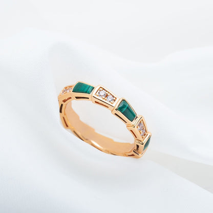 [Eterna Jewels]SERPENTI RING PINK GOLD MALACHITE DIAMOND 3MM