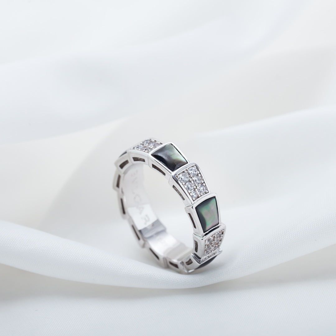 [Eterna Jewels]SERPENTI RING SILVER DIAMOND BLACK MOP 4MM
