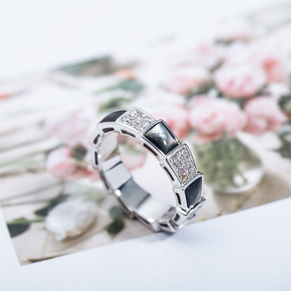 [Eterna Jewels]SERPENTI RING SILVER DIAMOND BLACK MOP 4MM