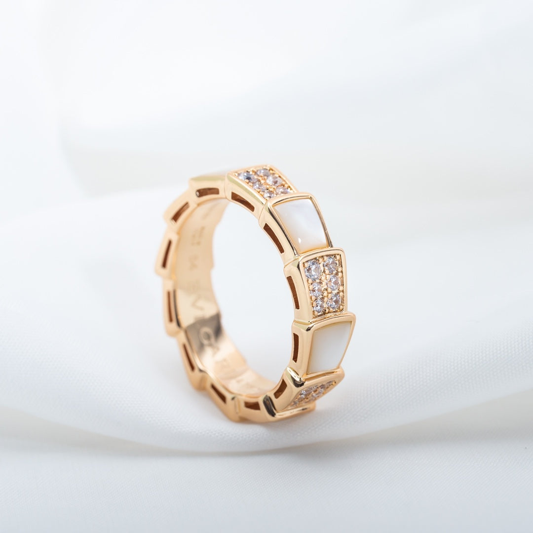 [Eterna Jewels]SERPENTI RING PINK GOLD MOP DIAMOND PAVED 4MM