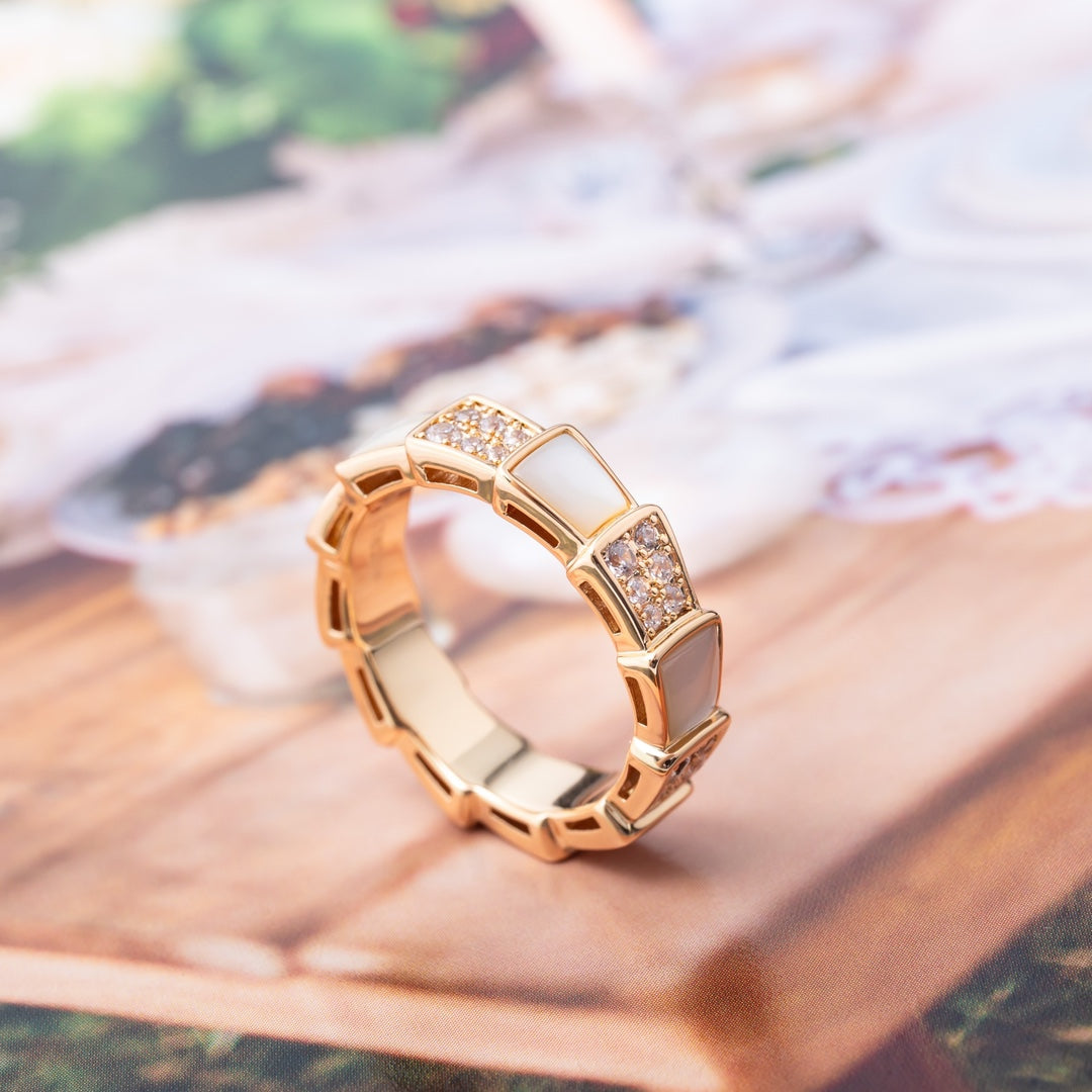 [Eterna Jewels]SERPENTI RING PINK GOLD MOP DIAMOND PAVED 4MM