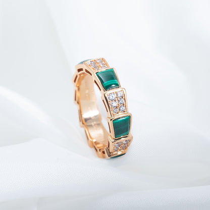 [Eterna Jewels]SERPENTI RING PINK GOLD MALACHITE DIAMOND PAVED 4MM