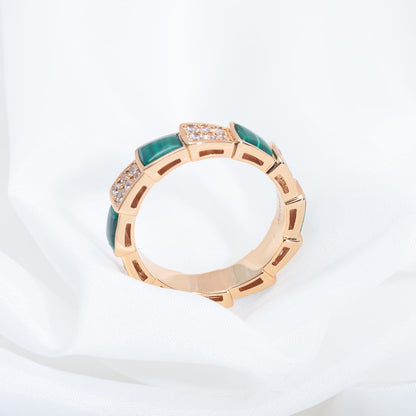 [Eterna Jewels]SERPENTI RING PINK GOLD MALACHITE DIAMOND PAVED 4MM