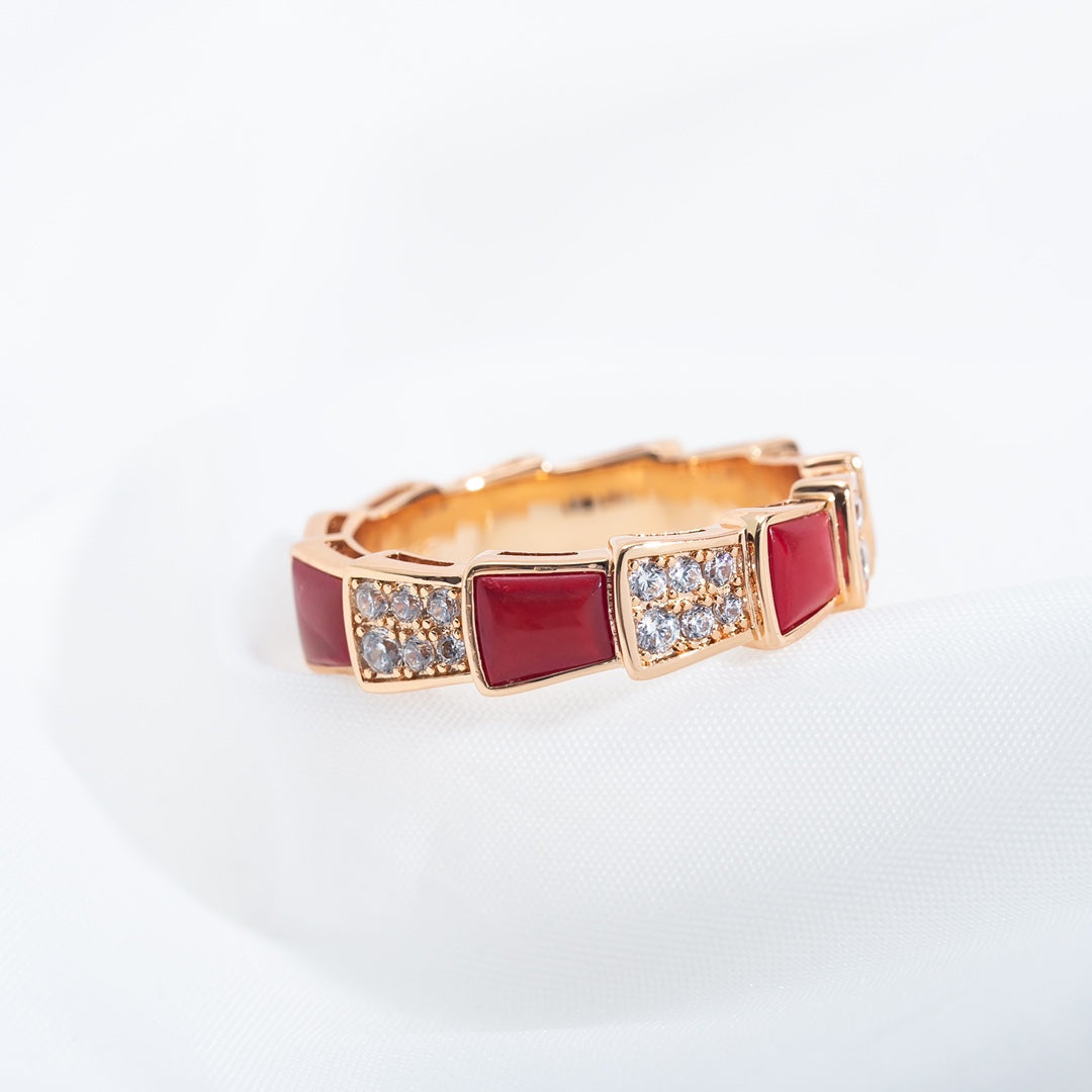 [Eterna Jewels]SERPENTI RING PINK GOLD CARNELIAN DIAMOND PAVED 4MM