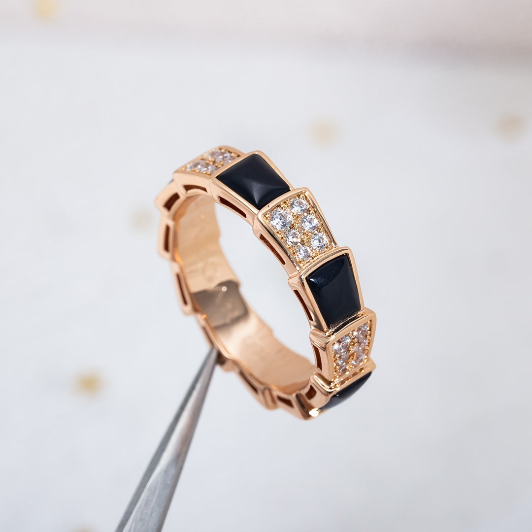 [Eterna Jewels]SERPENTI RING PINK GOLD BLACK MOP DIAMOND PAVED 4MM