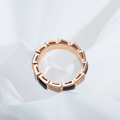 [Eterna Jewels]SERPENTI RING PINK GOLD BLACK MOP DIAMOND PAVED 4MM