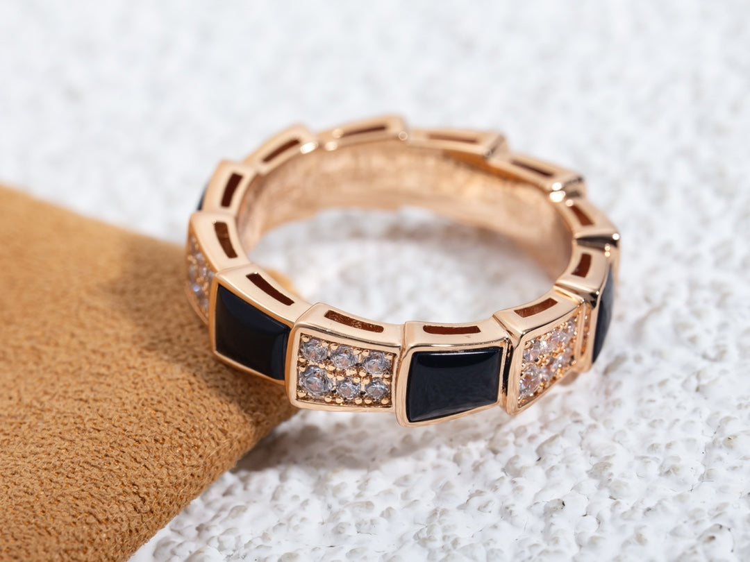 [Eterna Jewels]SERPENTI RING PINK GOLD BLACK MOP DIAMOND PAVED 4MM