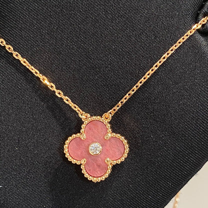 [Eterna Jewels]CLOVER 15MM DIAMOND RHODONITE NECKLACE