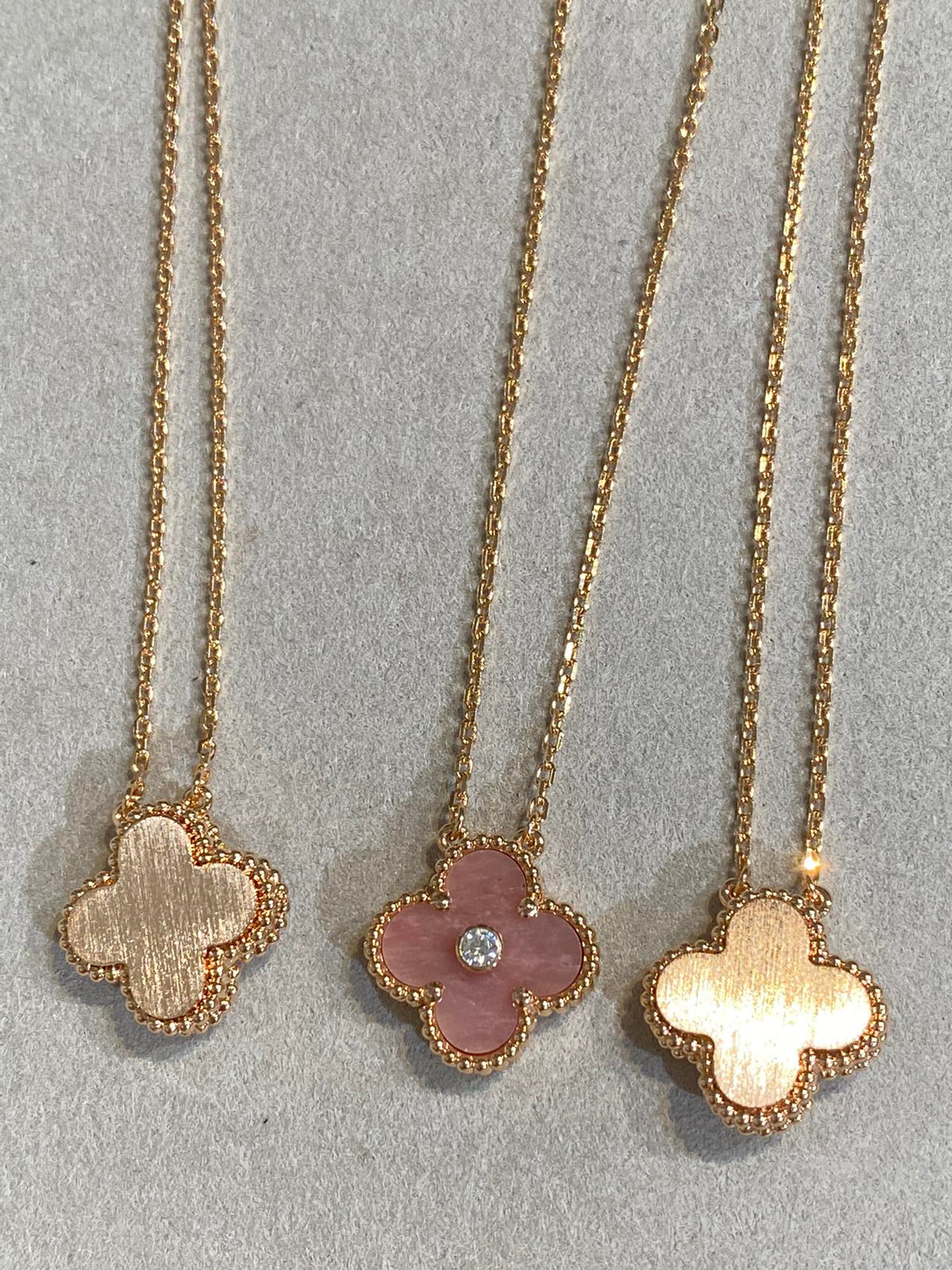 [Eterna Jewels]CLOVER 15MM DIAMOND RHODONITE NECKLACE