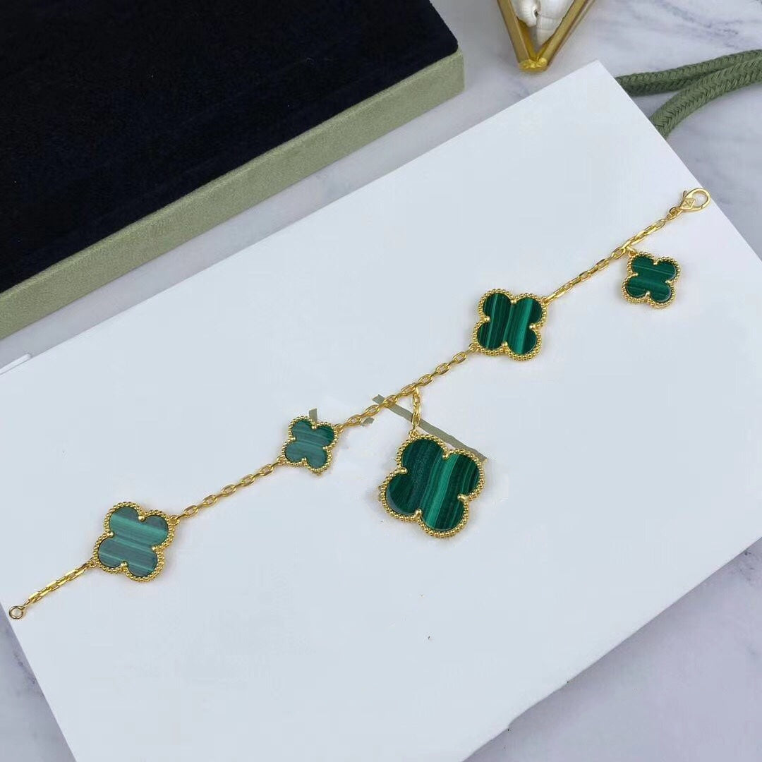[Eterna Jewels]MAGIC CLOVER MALACHITE GOLD BRACELET 5 MOTIFS
