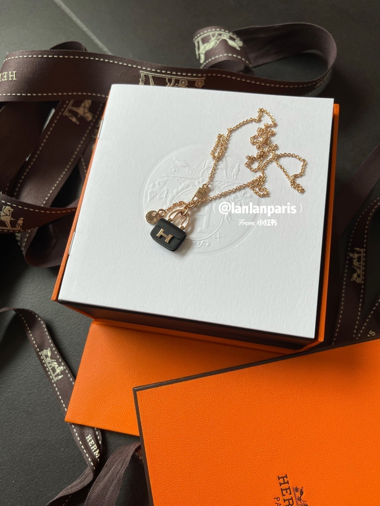 [Eterna Jewels]CONSTANCE BLACK PEDANT PINK GOLD NECKLACE