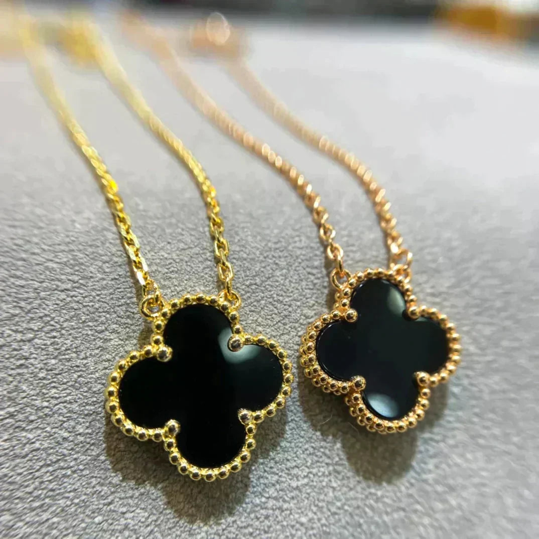 [Eterna Jewels]CLOVER 15MM BLACK ONYX SINGLE FLOWER NECKLACE