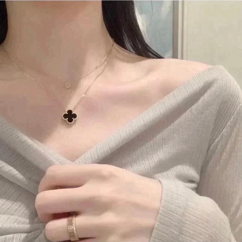 [Eterna Jewels]CLOVER 15MM BLACK ONYX SINGLE FLOWER NECKLACE
