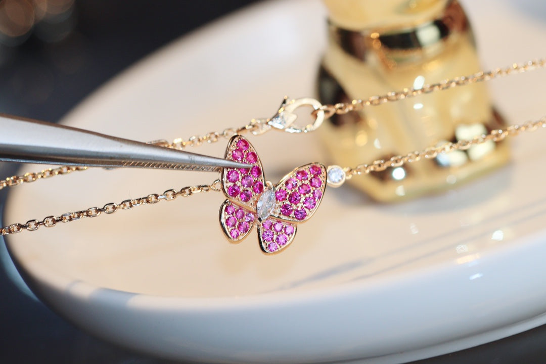 [Eterna Jewels]BUTTERFLY RED DIAMOND ROSE GOLD NECKLACE