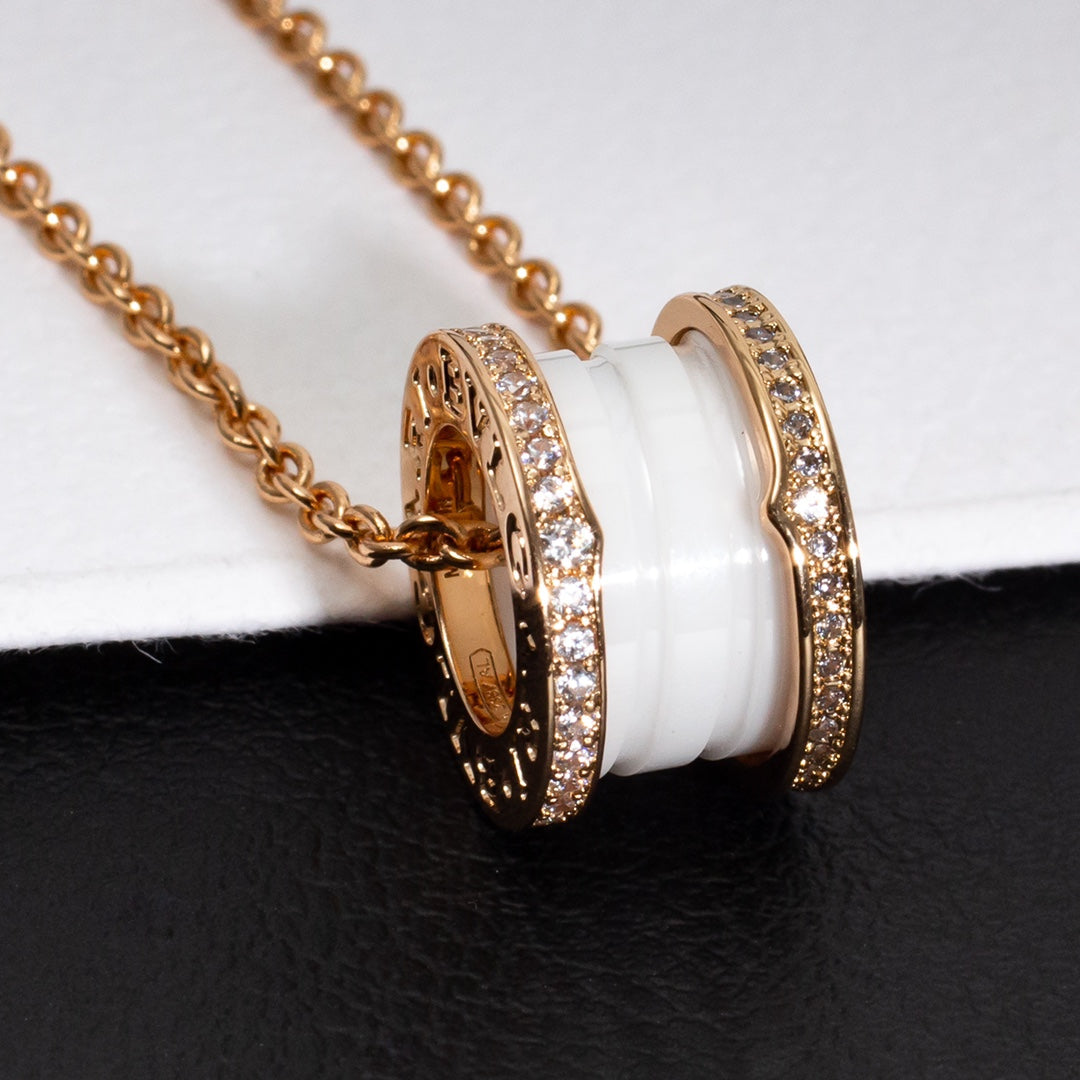 [Eterna Jewels]ZERO 1 WHITE CERAMIC PINK GOLD DIAMOND NECKLACE