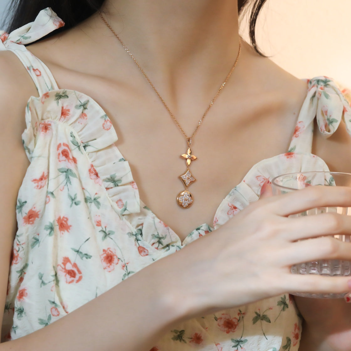 [Eterna Jewels]STAR AND SUN DIAMOND PINK GOLD NECKLACE