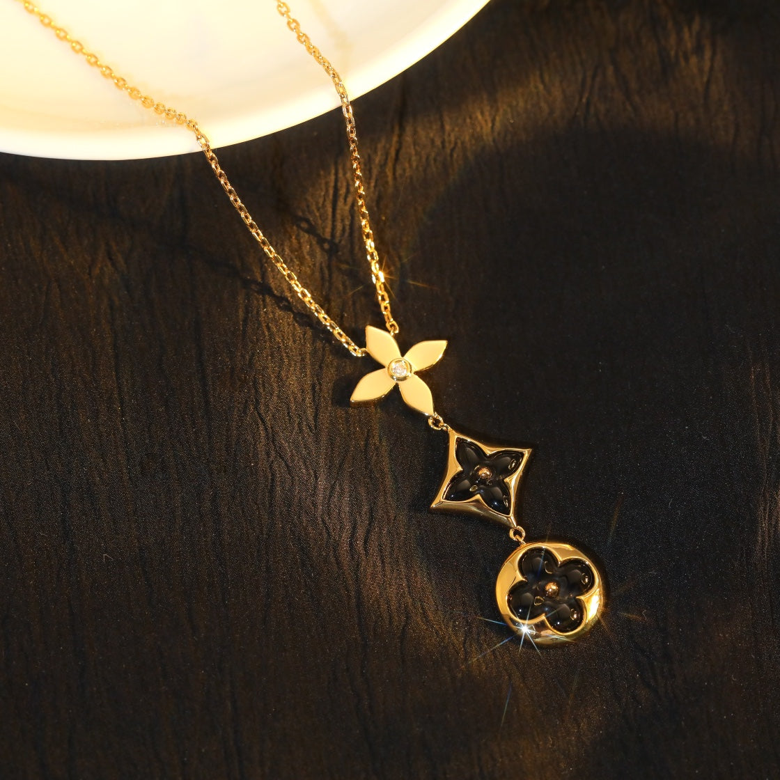 [Eterna Jewels]STAR AND SUN ONYX PINK GOLD NECKLACE