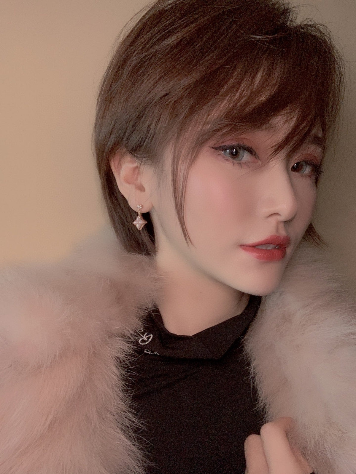 [Eterna Jewels]DOUBLE STAR PINK GOLD MOP DROP EARRINGS