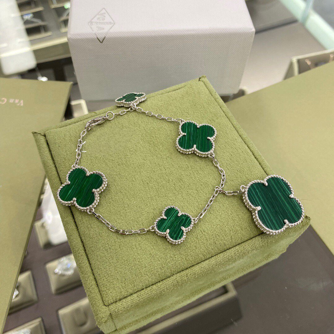[Eterna Jewels]CLOVER 5 MOTIFS SIVLER MALACHITE BRACELET