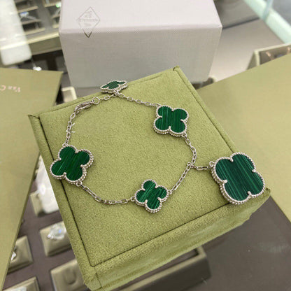 [Eterna Jewels]CLOVER 5 MOTIFS SIVLER MALACHITE BRACELET