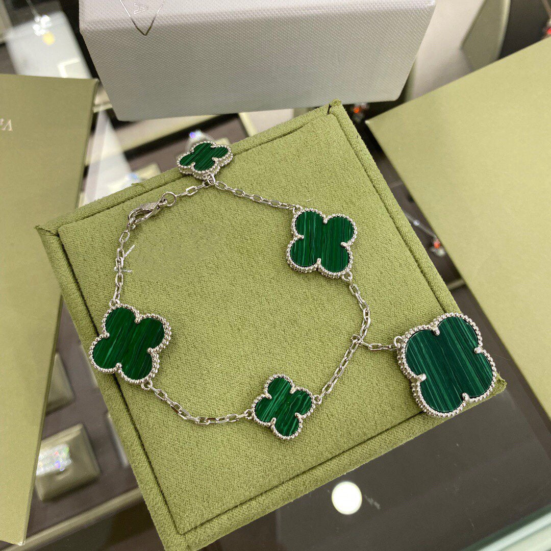 [Eterna Jewels]CLOVER 5 MOTIFS SIVLER MALACHITE BRACELET