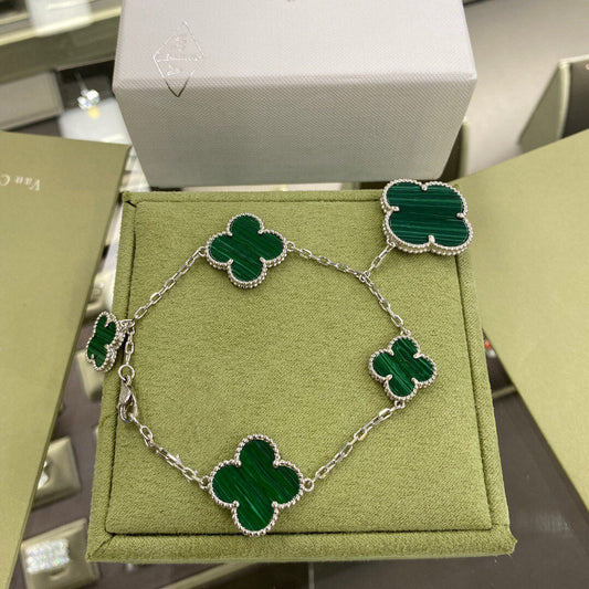 [Eterna Jewels]CLOVER 5 MOTIFS SIVLER MALACHITE BRACELET