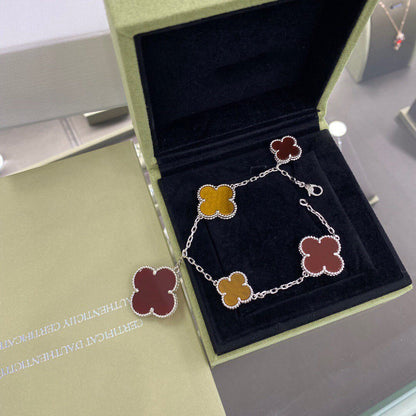 [Eterna Jewels]CLOVER 5 MOTIFS SIVLER CARNELIAN TIGER EYE BRACELET