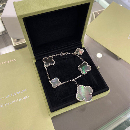 [Eterna Jewels]CLOVER 5 MOTIFS SIVLER DARK MOP BRACELET