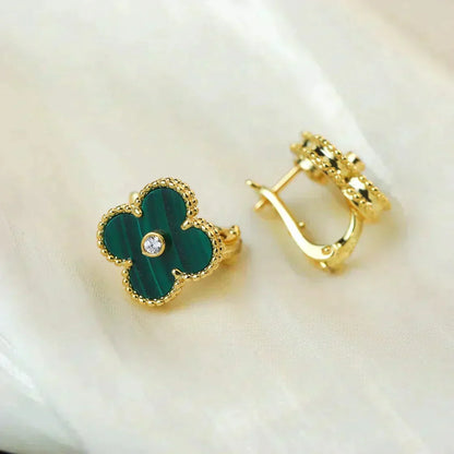 [Eterna Jewels]CLOVER MEDIUM 1 MOTIFS MALACHITE DIAMOND EARRINGS