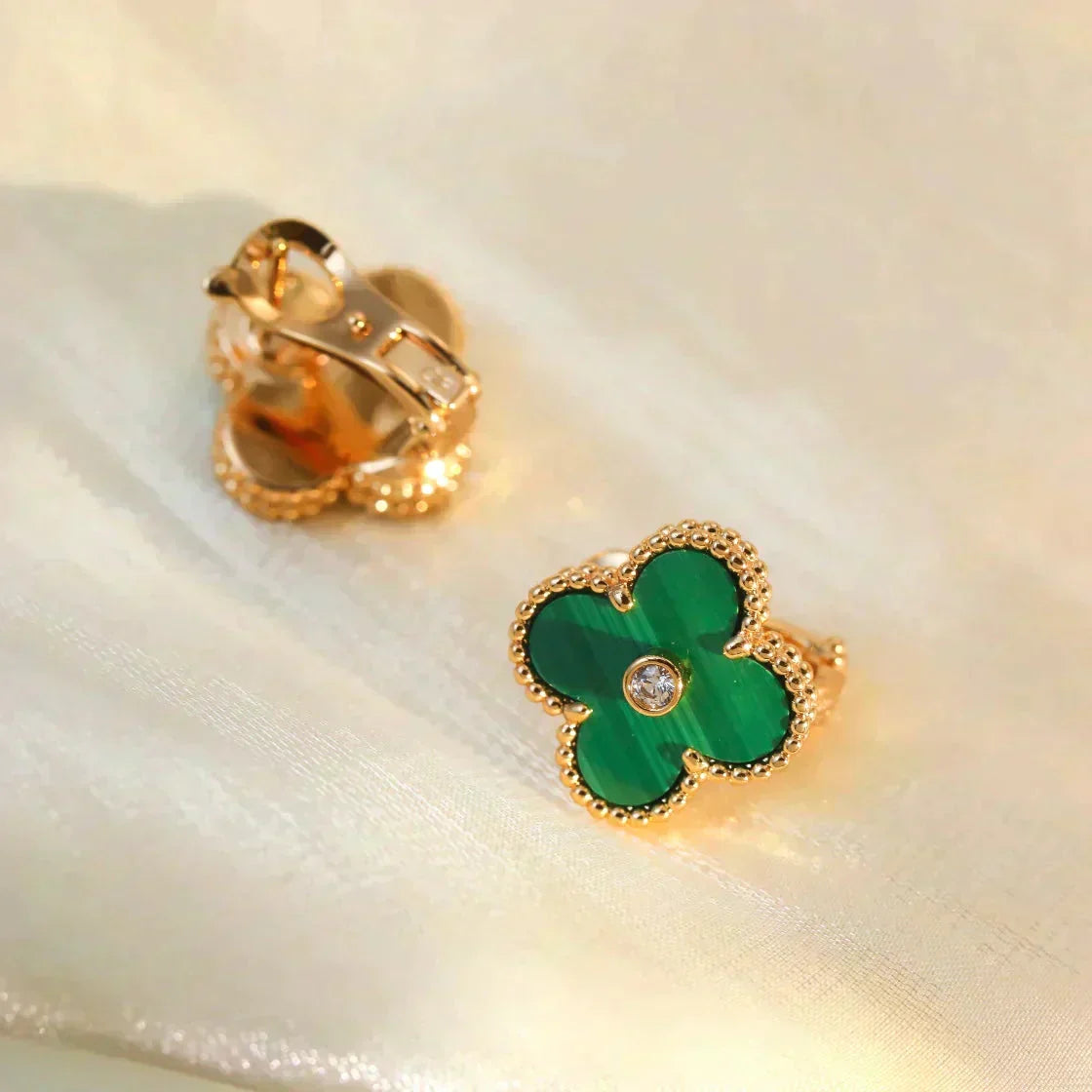 [Eterna Jewels]CLOVER MEDIUM 1 MOTIFS MALACHITE DIAMOND EARRINGS