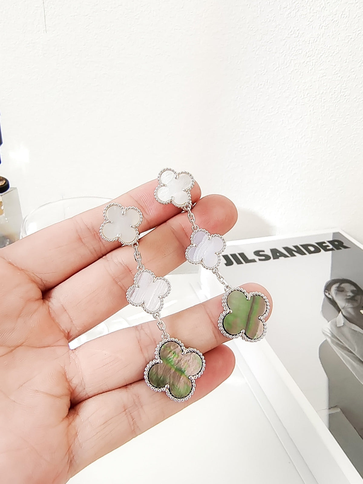 [Eterna Jewels]CLOVER 3 MOTIFS CHALCEDONY DARK MOP SILVER EARRINGS