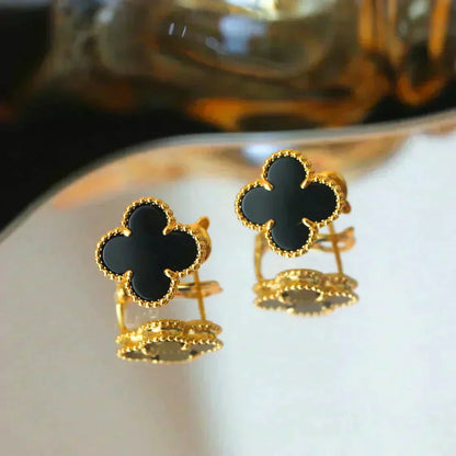 [Eterna Jewels]CLOVER MEDIUM 1 MOTIFS  ONYX STUD EARRINGS