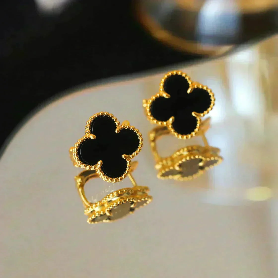 [Eterna Jewels]CLOVER MEDIUM 1 MOTIFS  ONYX STUD EARRINGS