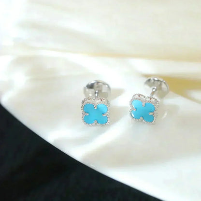 [Eterna Jewels]CLOVER MINI 9.5MM ONYX STUD EARRINGS SILVER
